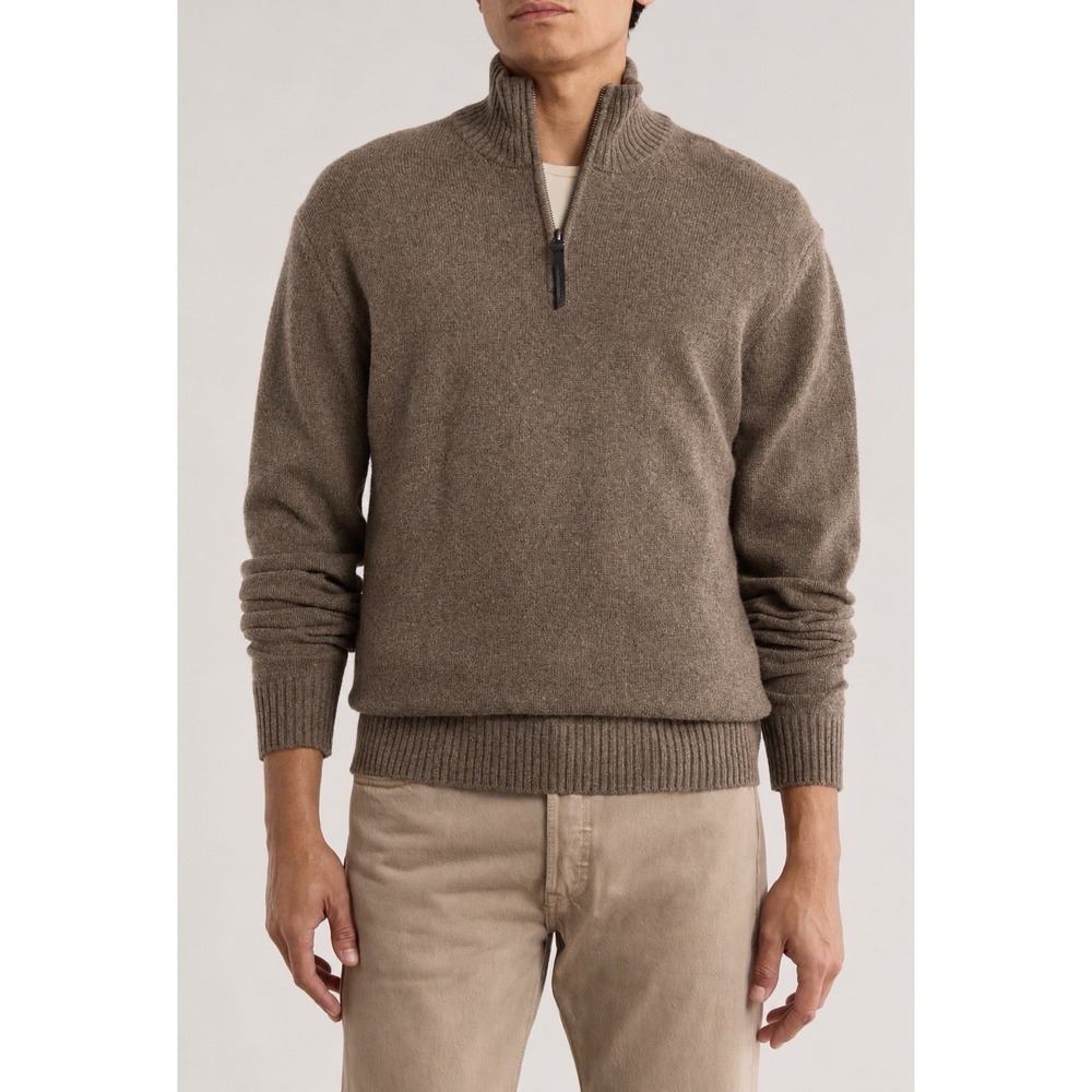 NWT $198 Rodd & Gunn 100% Lambs Wool Brown Quarter Zip Sweater Gammons Knit XL